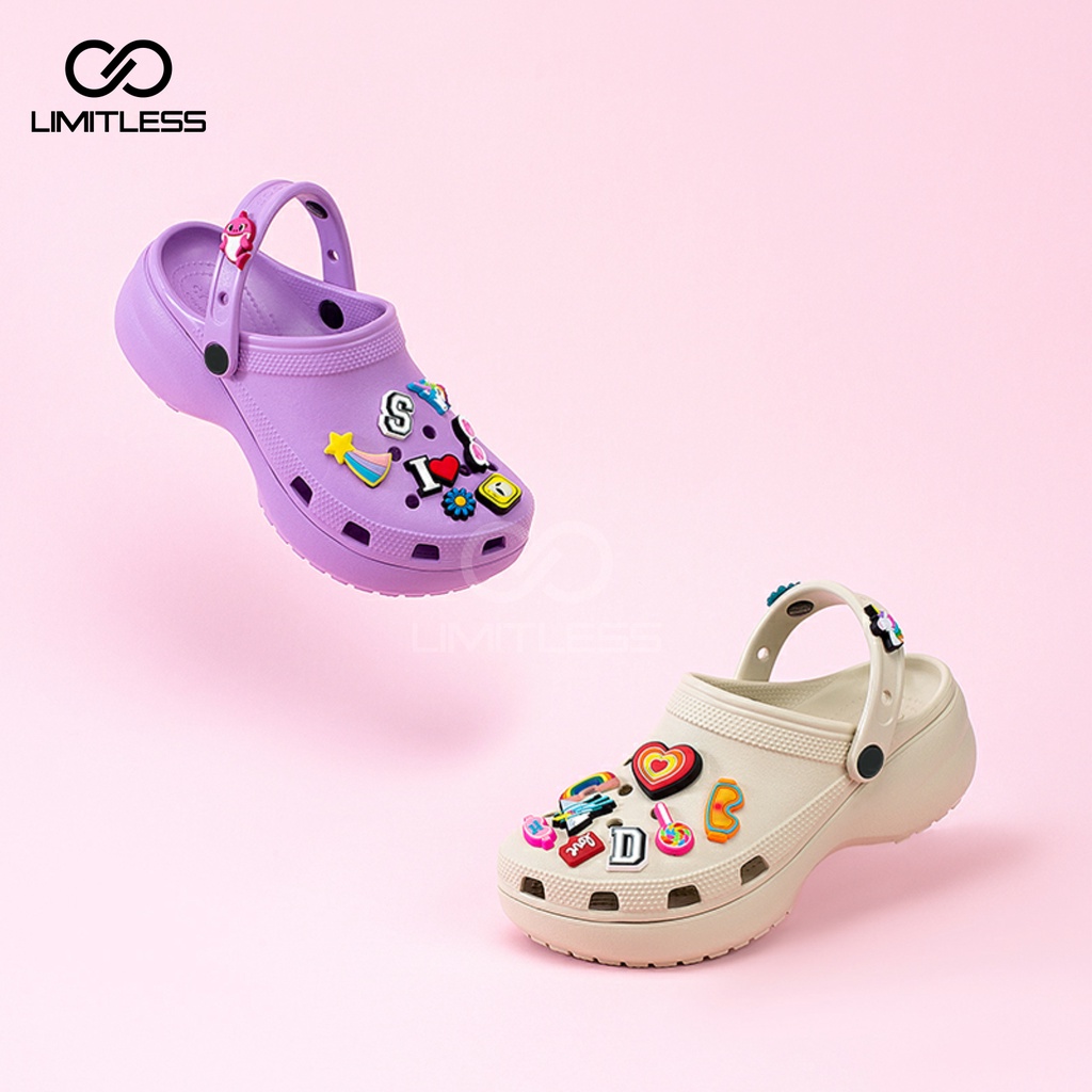 Sandal Fuji Wanita Wedges Karet Tinggi Sendal Platform Wanita Baim Casual Sandal Wanita Fuji Jibbitz