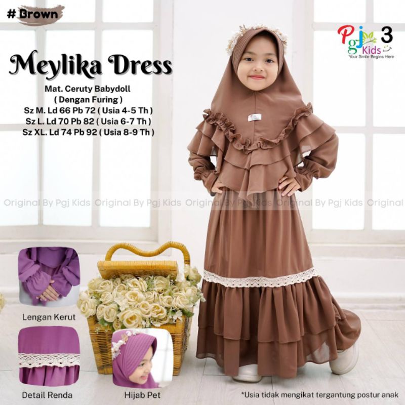 MEYLIKA DRESS SYARI free jilbab ORI PGJ KIDS | Dress+Jilbab Anak Perempuan