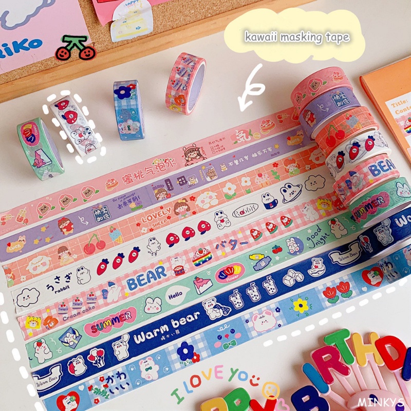 1roll Kawaii Kartun Hewan Dekorasi Tape Kertas Kreatif DIY Scrapbooking Diary Stiker Buatan Tangan Bahan Alat Tulis Perlengkapan Sekolah