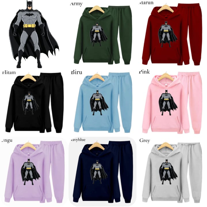 Hzl_outfit Setelan Sweater Hoodie Batman Anak Laki Laki (S.M.XL)