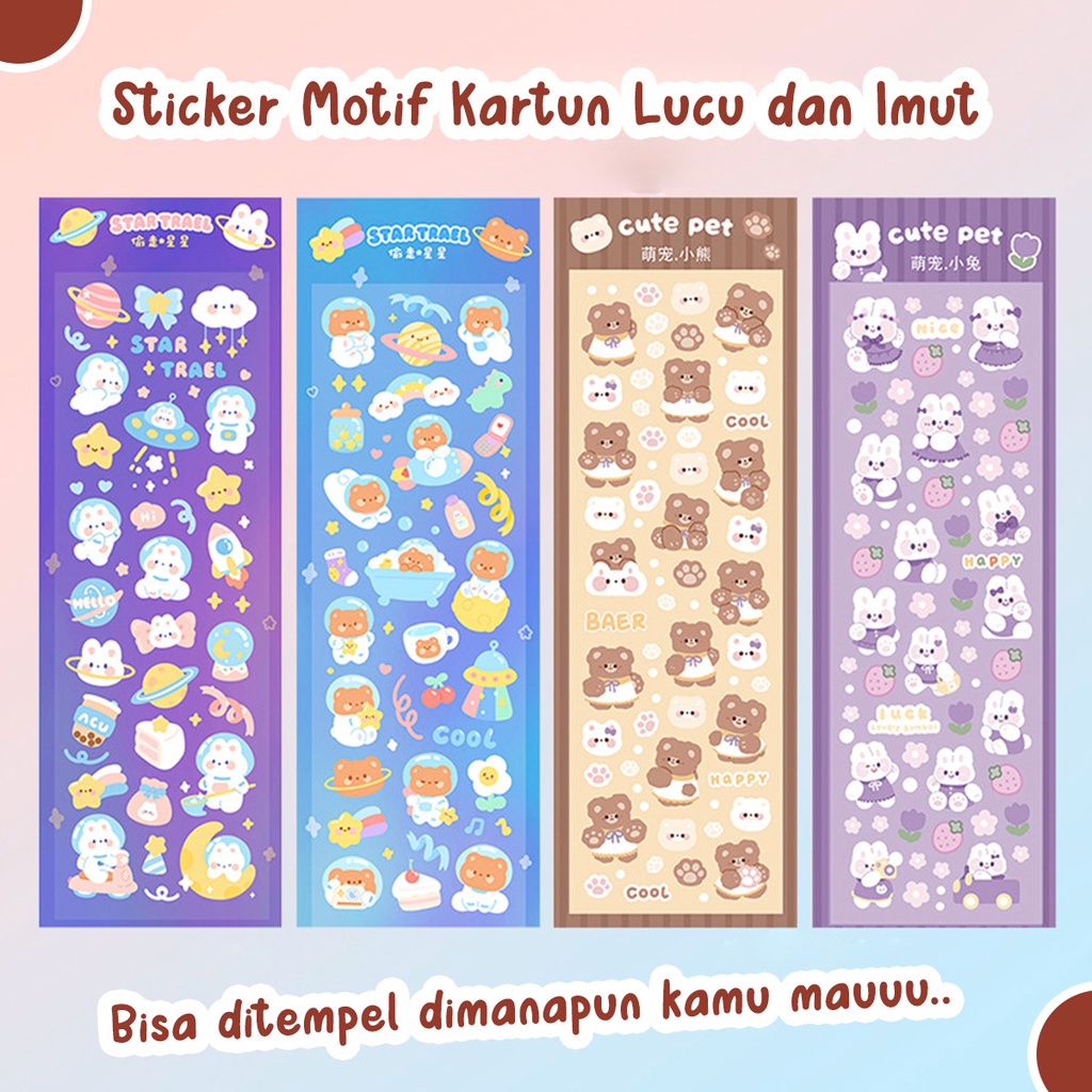 Sticker Aesthetic Lucu Motif Kartun Anti Air Dekorasi DIY Diary Handbook Tumblr MX-5010