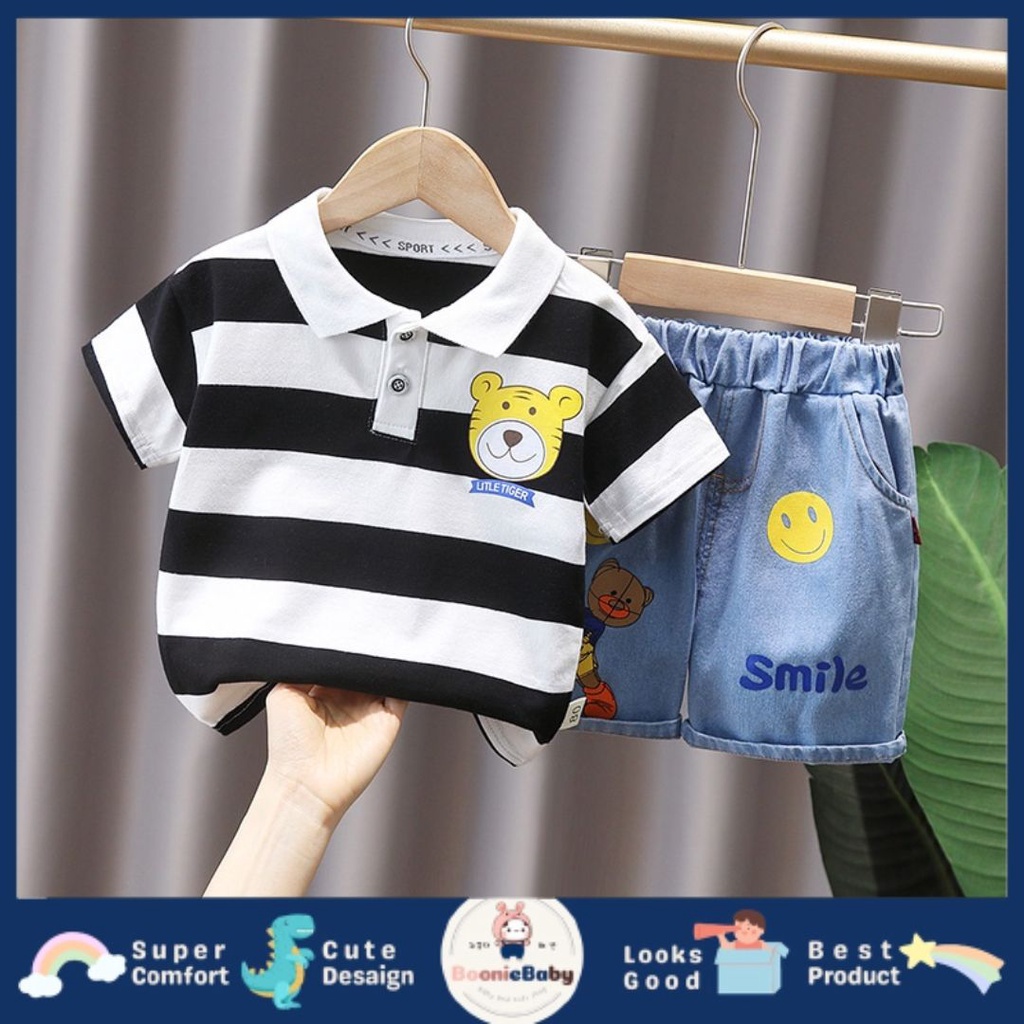 boonie [COD] LITTLE TIGER setelan kaos kra polo anak laki laki impor celana pendek polos import fashion