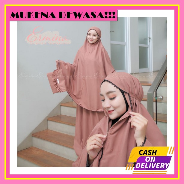 Al Baniah Khadijah Bordir Mukena Dewasa Premium Jumbo Bahan Katun Warna (Putih, Lavender, Maroon, Na
