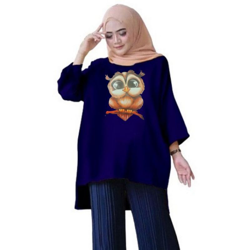 Atasan Baju Tunik Kaos Wanita Oversize LD 130 Cm Terbaru 2023 Viral Gambar DTF Bahan Kaos Babyterry . Atasan Baju Wanita Santai Tunik Wanita Dewasa Cewek Jumbo Kekinian Murah Big Size Burung Hantu Owl