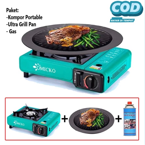 PAKET OMICKO KOMPOR PORTABLE + ULTRA GRILL + GAS PORTABLE