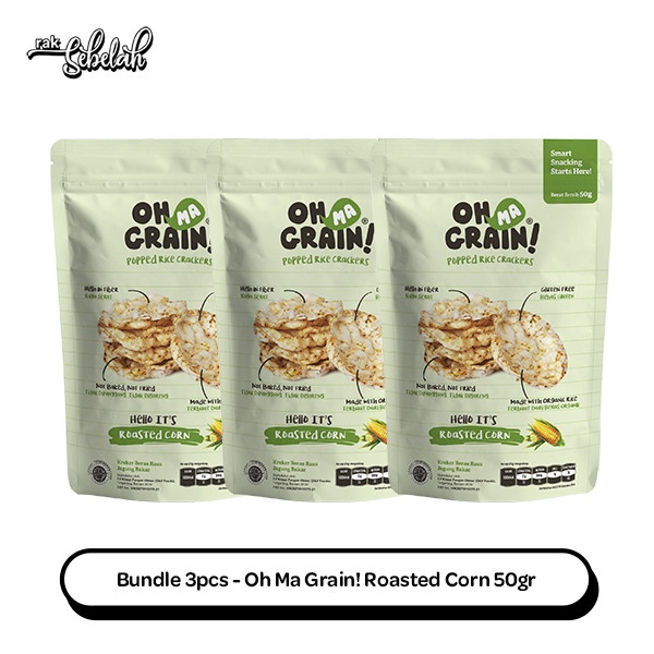 

Bundle 3pcs - Oh Ma Grain! Popped Rice Crackers Roasted Corn 50gr