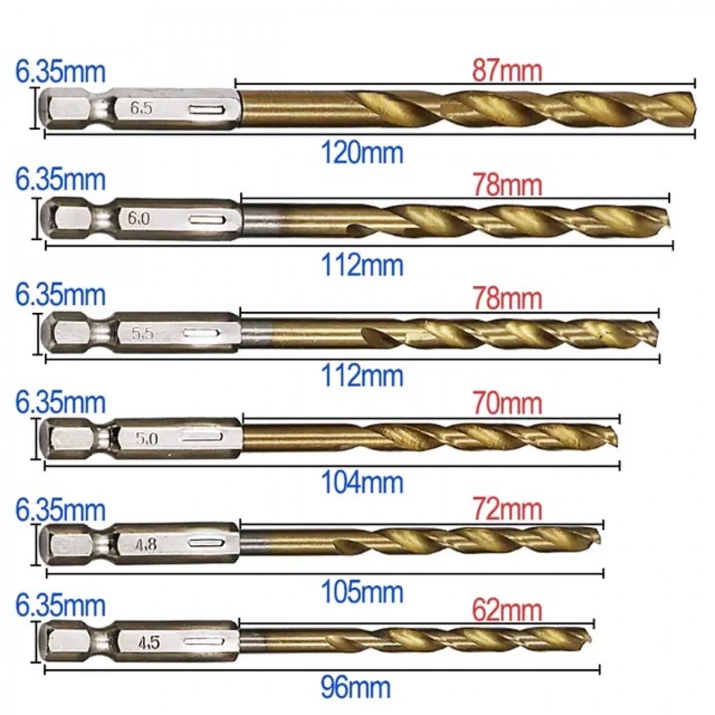 Mata Bor Power Drill Taffware Steel Titanium Hex Shank 13 PCS