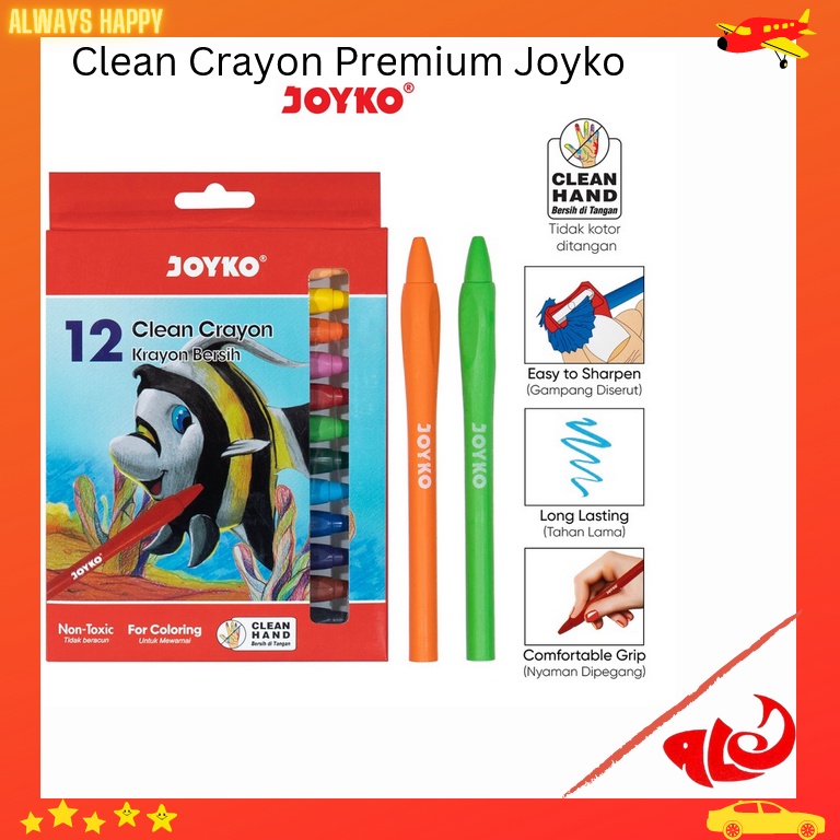 

Krayon bersih Joyko Clean Crayon Premium Joyko CLCR-12 12 Warna NEW