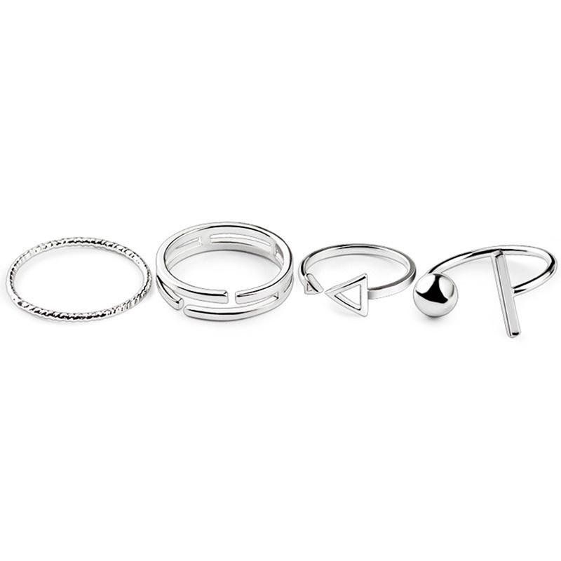 4pcs/set Cincin Gaya Korea Simple Joker Metal Finger Ring Adjustable Warna Silver Untuk Wanita Gift Ring