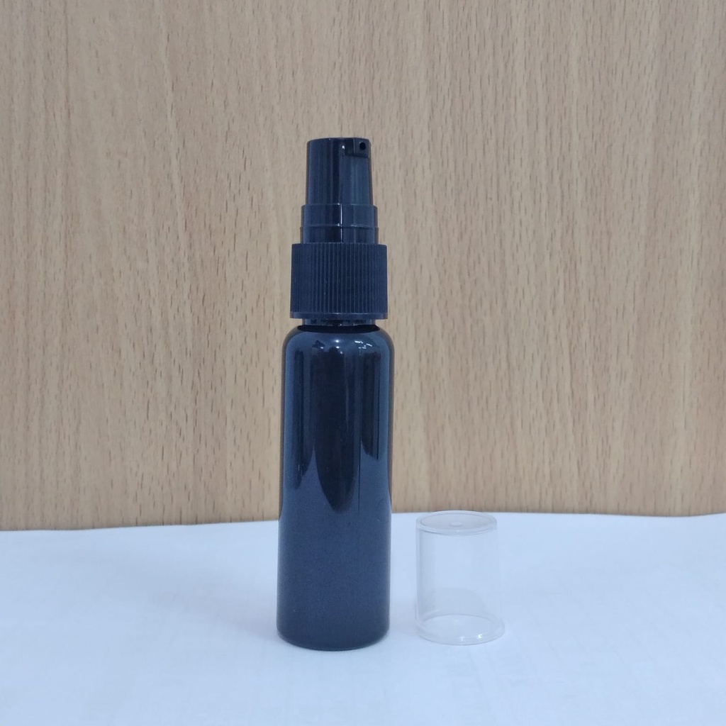 Botol Plastik PET 27ml BR Hitam Tutup Pump Treatment Half Cap