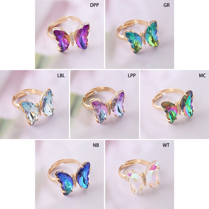 Cincin Kupu-Kupu Baru Ungu Manis Cincin Romantis Perempuan Perhiasan Gadis Hadiah Pernikahan Fashion Populer Temperamen Cincin