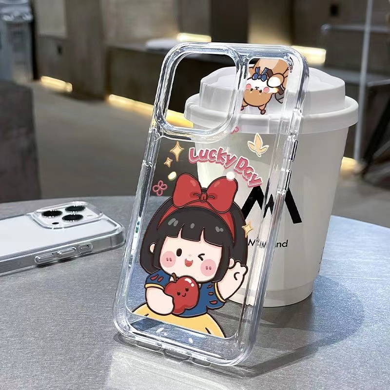 IPHONE Gadis Lucu Soft Phone Case Kompatibel Untuk Iphone14 11 13 12 Pro XS Max Casing X XR 78 6S Plus Silcone Shockproof Transparan Hitam TPU Cover