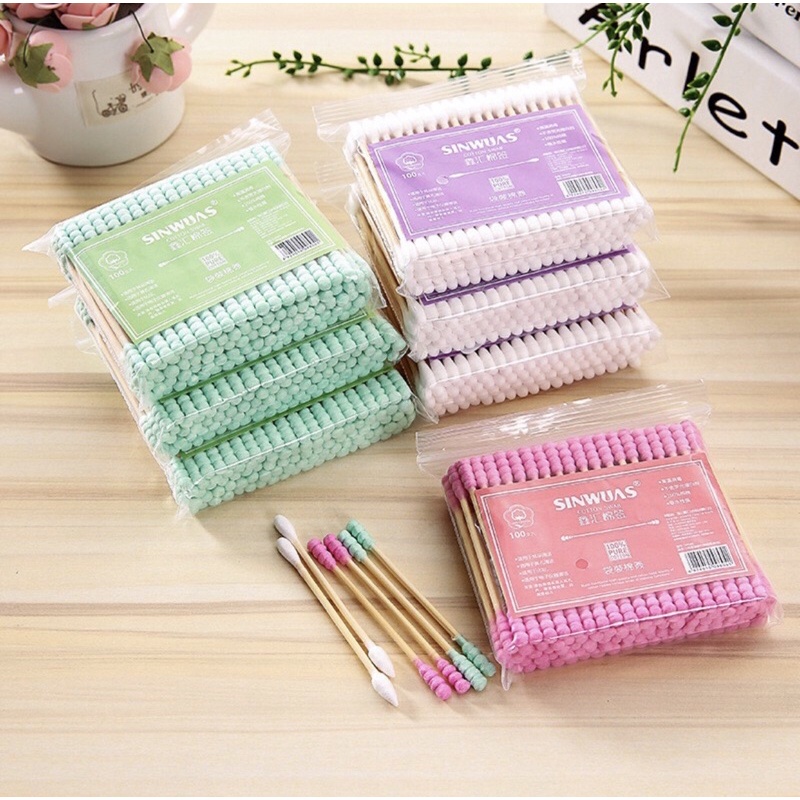 COTTON BUD BERWARNA GANDA (UJUNG KAPAS SPIRAL) / COTTON SWABS PACK BABY THIN 100PCS