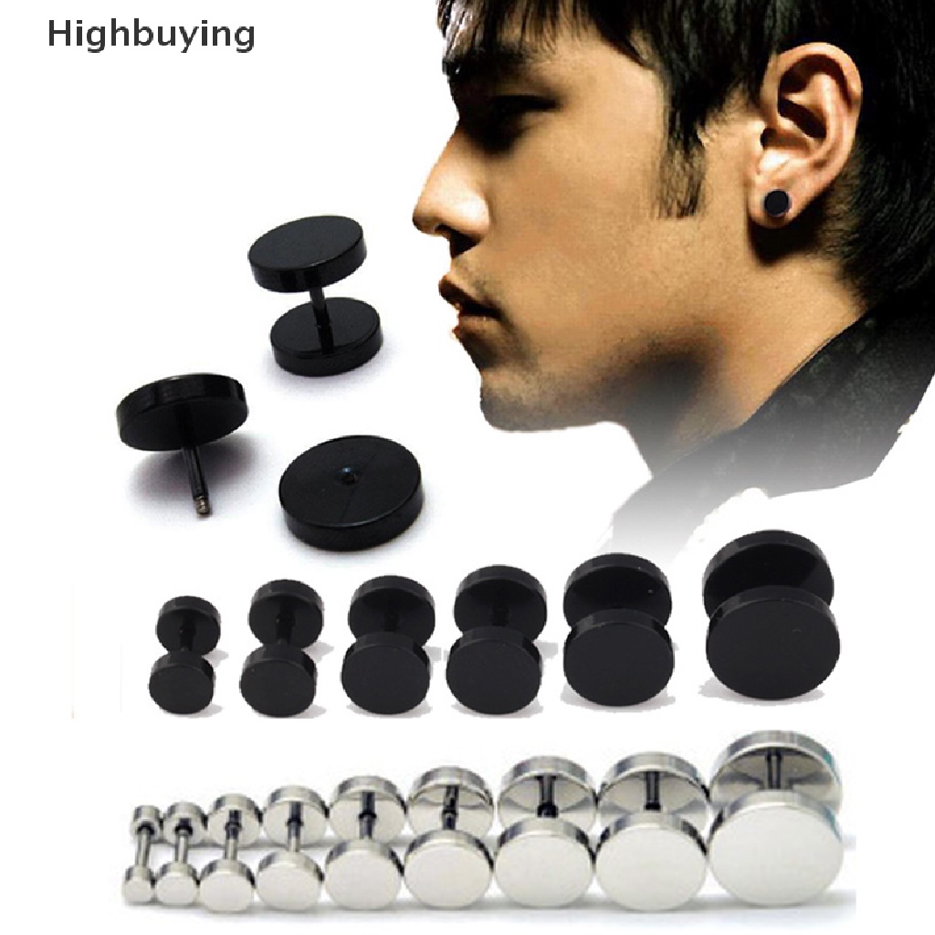 Hbid 1pasang 2PCS Pria Barbel Punk Gothic Stainless Steel Ear Studs Earrings Unisex Glory