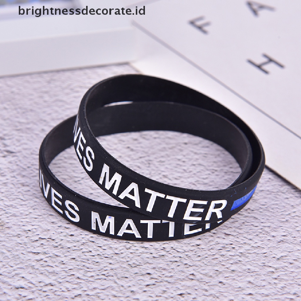 [Birth] Fashion Style Police Lives Matter Wristband Gelang Karet Garis Biru Tipis Hitam [ID]