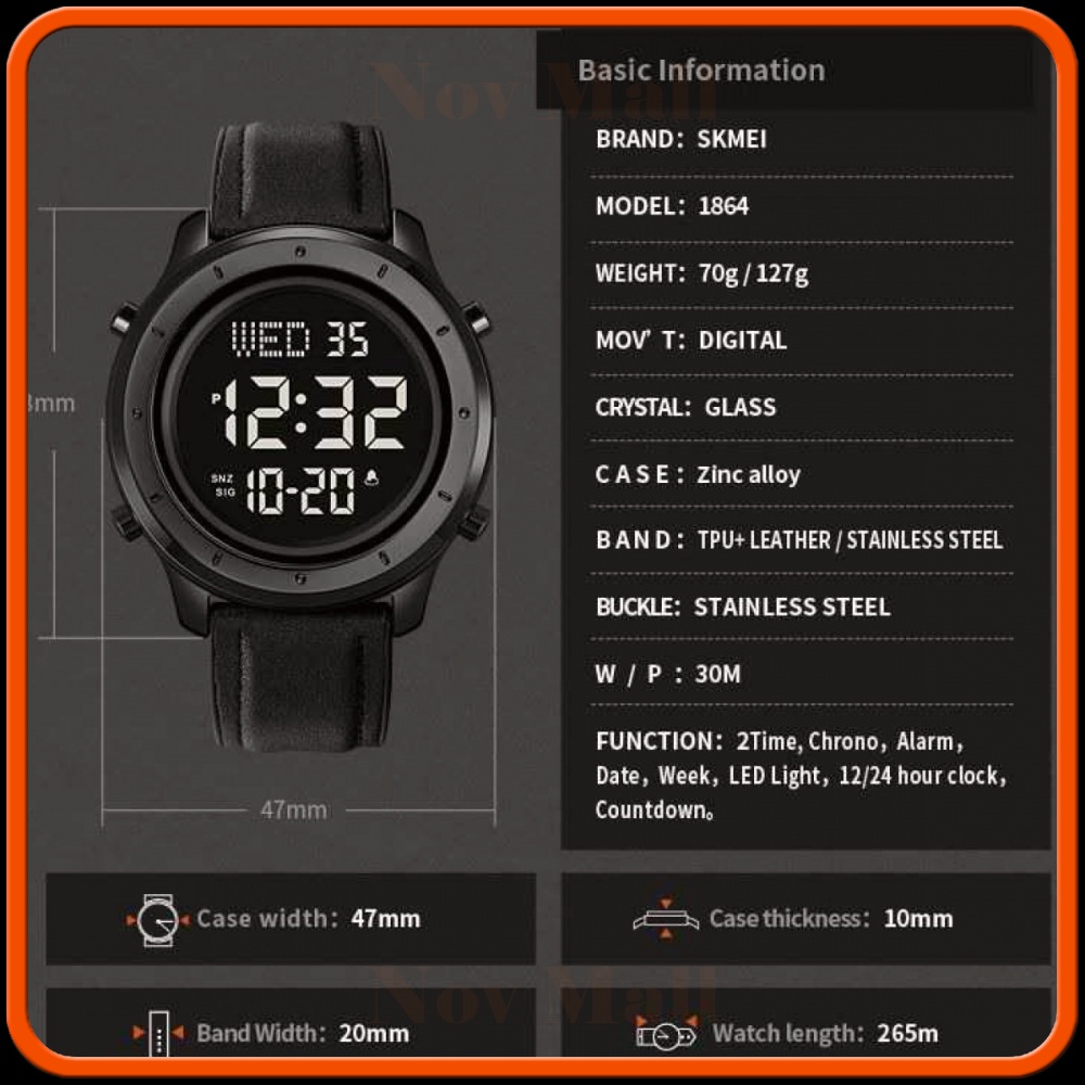 SKMEI Jam Tangan Digital Pria Strap Kulit - 1864