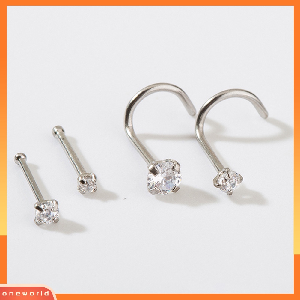 [oneworld] 36 Pcs Unisex C Bentuk Berlian Imitasi Hidung Cincin Stud Tindik Tubuh Kit Perhiasan Hadiah