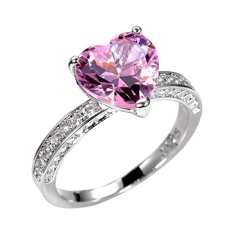 Cincin Perak925 Sterling Stylish 3karat Ukuran 6-10 Amazing Princess Heart Cut Pink Sapphire Dan Topaz Engagement Ring