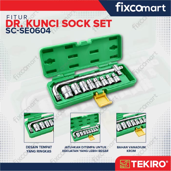 Tekiro Socket Set 1/2 Inch 10 Pcs 6Pt (8-24 Mm) Box Plastik