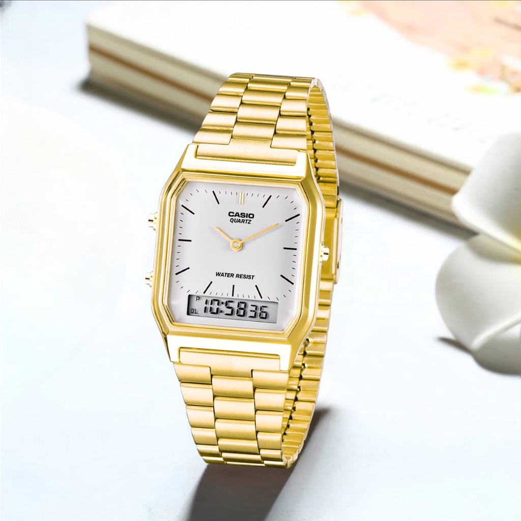 JAM TANGAN PRIA WANITA UNISEX CASIO AQ 230 DUAL TIME JAM DIGITAL ANALOG ARLOJI DUAL TIME ANTI AIR COWOK CEWEK JAMMURAH