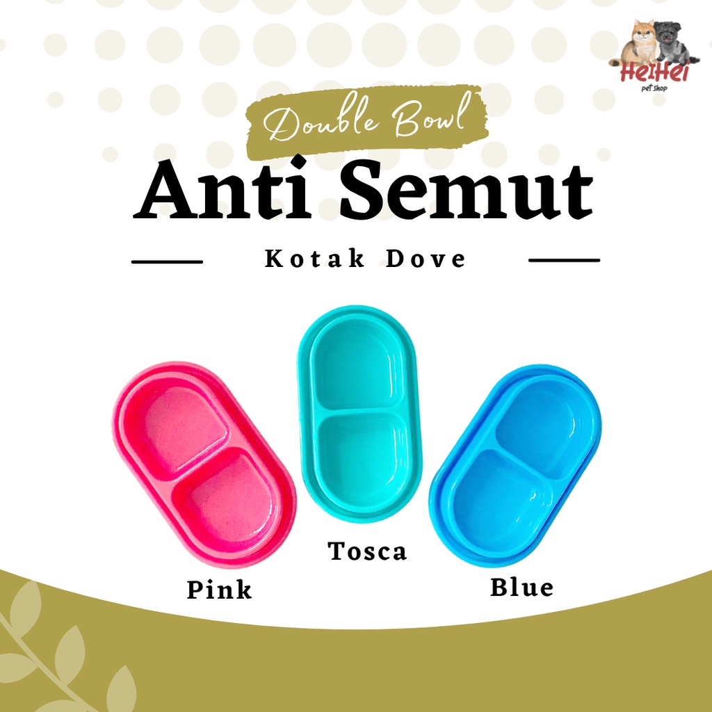 Double Bowl Anti Semut Kotak Dove - Tempat Makan Anjing Kucing Hewan Anti Semut