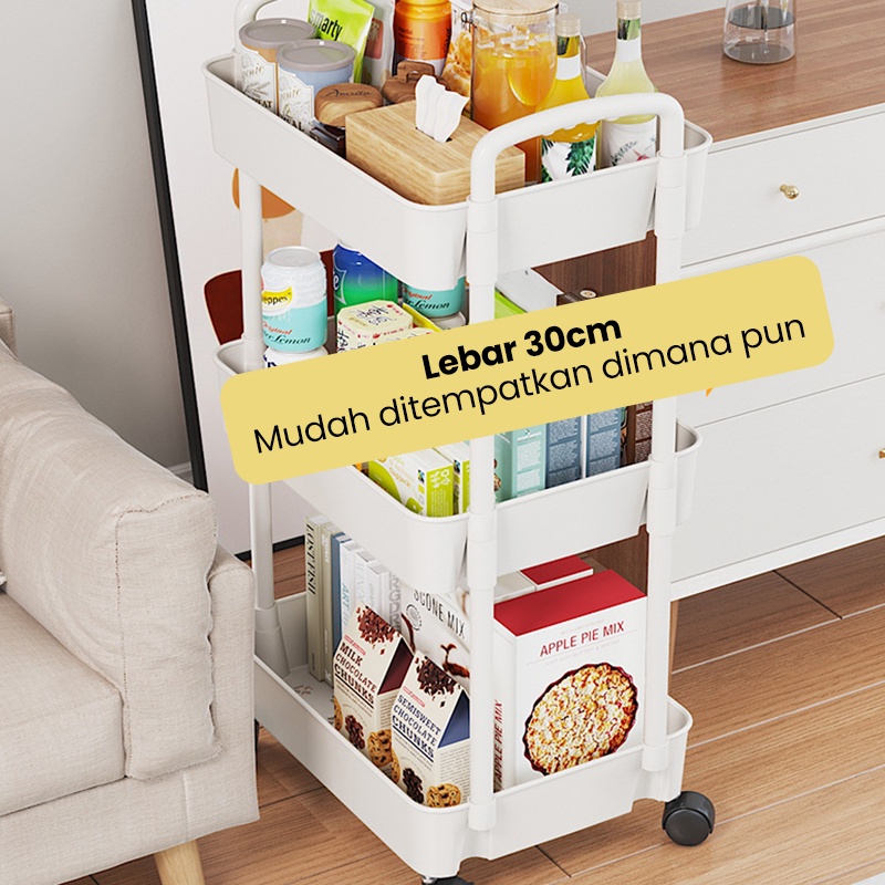 KAGK Rak Troli Dapur Rak Trolley Kamar Mandi Serbaguna Rak Kamar Tidur 3 &amp; 4 Tingkat