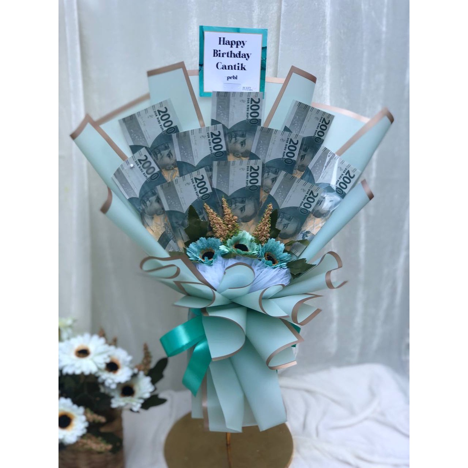 Buket uang / Buket uang asli 2000 10 lembar free request kartu ucapan / buket uang kado anak wisuda