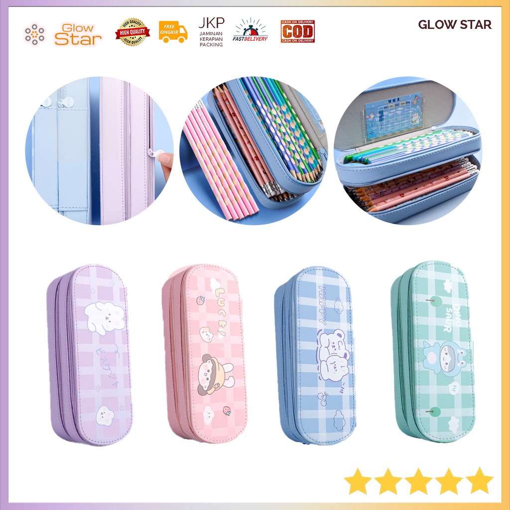 

TP11 Kotak Pensil Premium 2 susun Tepak Lucu Kartun Sekolah Korea alat tulis Tas Penyimpanan Kosmetik Sekolahan Kantoran Pink Biru Green Bear From Lucu imut anak cewek perempuan cowok karakter