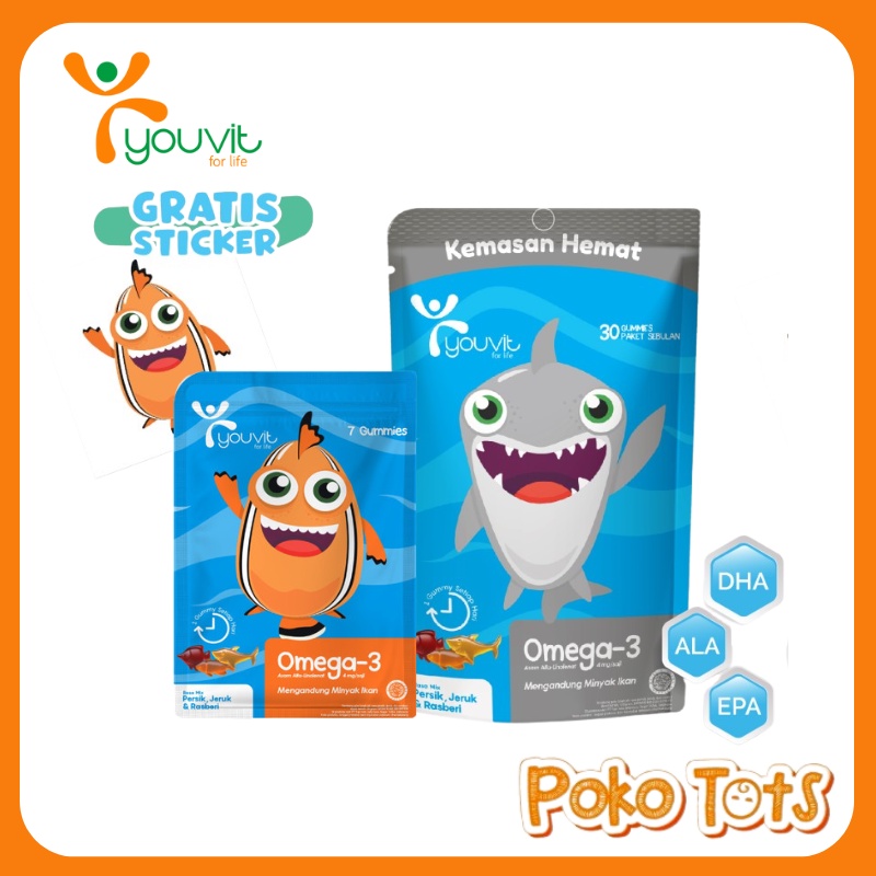Youvit Omega 3 Anak Isi 7 &amp; 30 Gummies With DHA, EPA dan ALA Multivitamin Kecerdasan Anak WHS