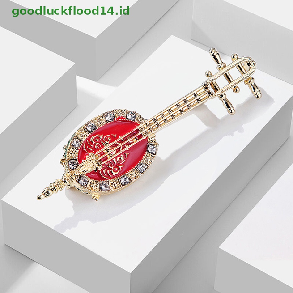 [GOOGFOUR] Fashion Violin Pipa Pin Bros Berlian Imitasi Alat Musik Brooch Pins [TOP]