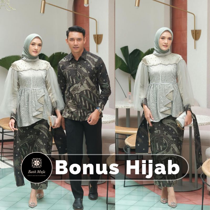 Set Kebaya batik couple VANILA Sage Grenn Kebaya terbaru eksklusif warna sage kebaya modern kebaya wisuda terbaru