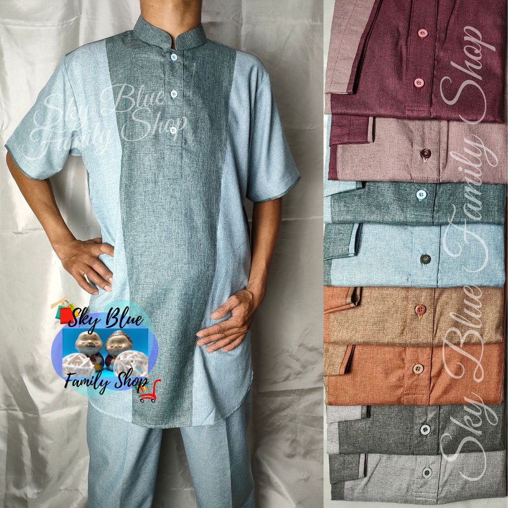 Sky Blue Family Shop BK-RDT40 Baju KOKO Usia 11 12 13 14 tahun ANAK Laki Setelan Set Lengan Pendek M