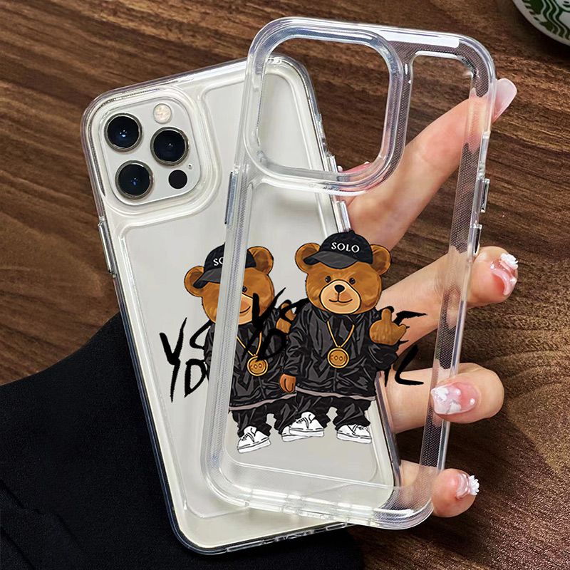 Cute Bear Soft Phone Case Kompatibel Untuk IPhone Casing14 11 13 12 Pro XS Max X XR 78 6S Plus Silcone Shockproof Transparan TPU Cover