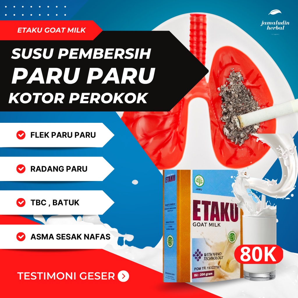 

Susu Pembersih Paru Paru Kotor Perokok Batuk Batuk Bronkitis,TbC, Nyeri Dada, Sesak Napas, Asma Etaku Goat Milk Original