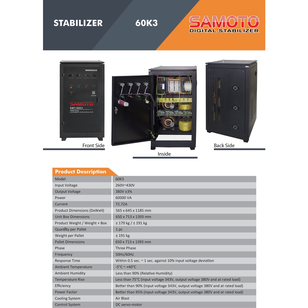 Stabilizer Samoto stabiliser 60KVA 3 Phase Fase Stavol Listrik SMT AVR