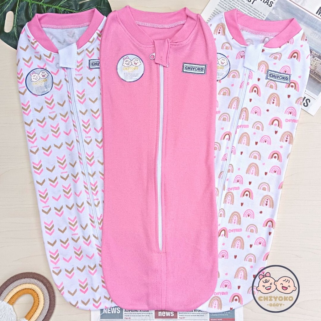 3 pcs Bedong INSTAN RESLETING Bayi Baru Lahir SERIAN PINK / Bedong Bayi INSTAN Serian Pink Chiyoko Baby