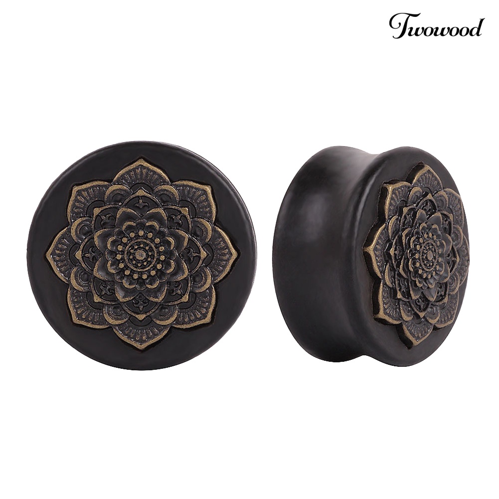 Twowood 1Pc Vintage Lady Mandala Bunga Double Flared Ear Expander Plug Piercing Perhiasan