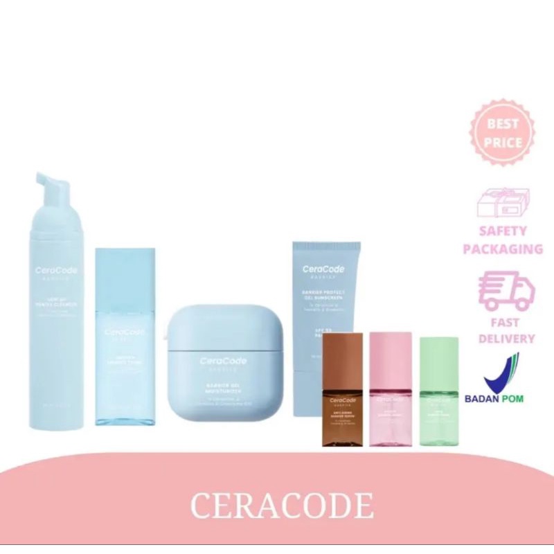 CERACODE BARRIER GEL MOISTURIZER ESSENCE TONER LOW PH GENTLE CLEANSER SUNSCREEN ACNE ANTI AGING BRIGHT SERUM