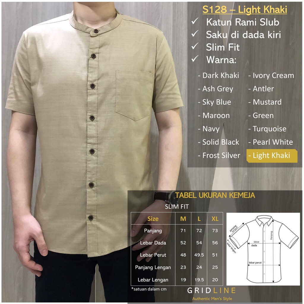 [GRIDLINE - S128 Colorful Premium Koko Series Part 2] Kemeja Koko Pria Slimfit Polos Katun Rami High Quality Adem Tebal Premium Berkualitas Kerah Sanghai M-XXL