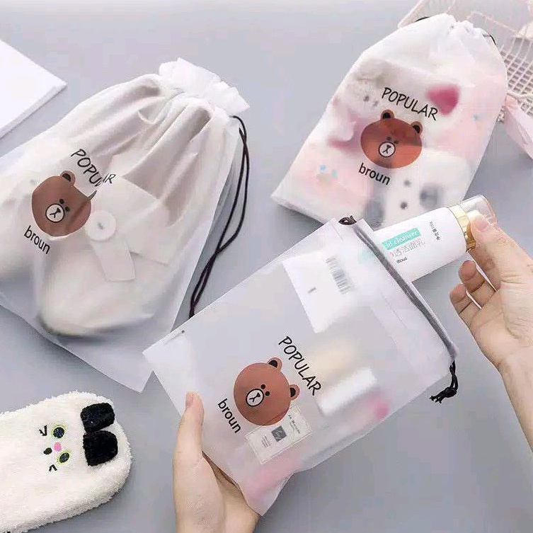 Gambar Beruang Tas Serbaguna Bahan PVC Pouch Travel Motif Lucu Tersedia Varian Ukuran Kecil s/d Besar