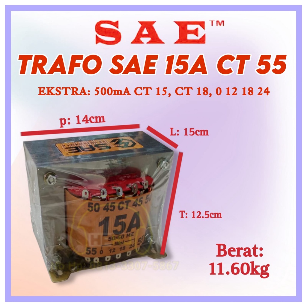 TRAFO TRANSFORMER SAE 15A CT 55V MURNI travo sae 15 amper ct 55 volt