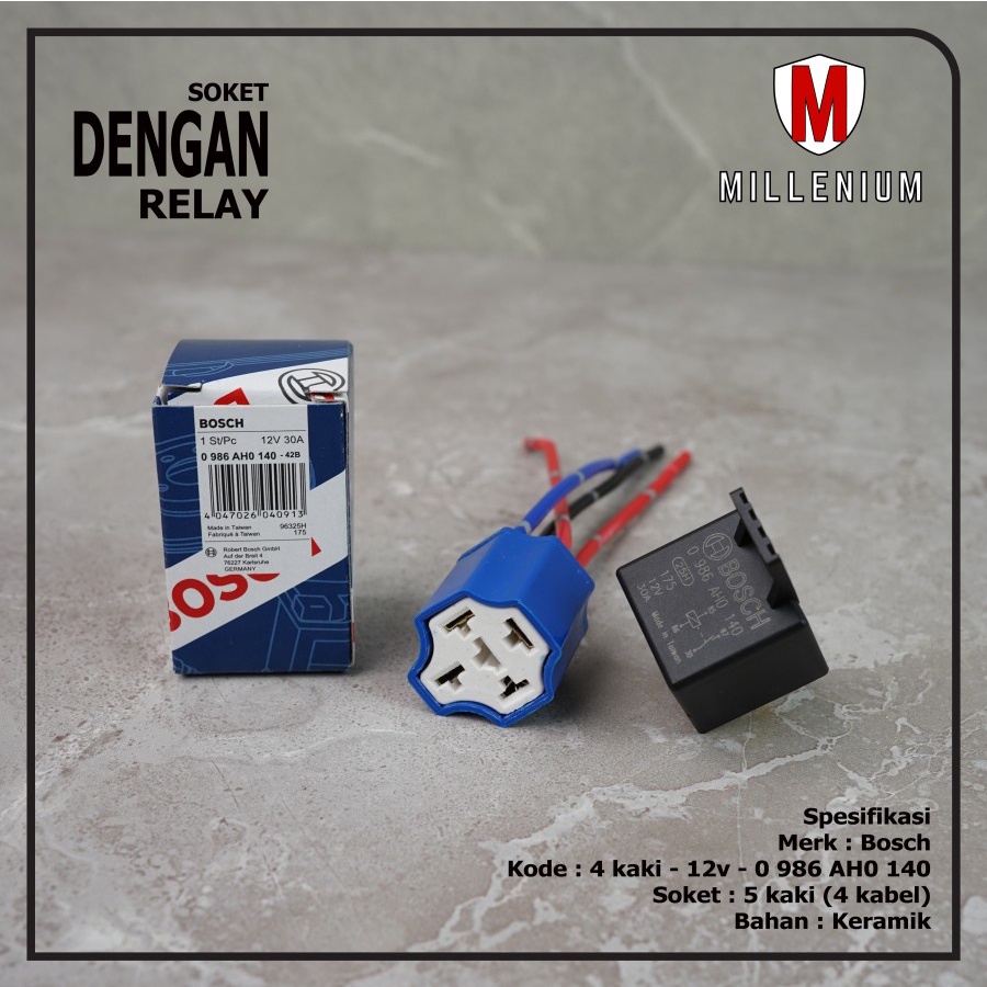 SOKET RELAY KERAMIK + RELAY BOSCH 4 KAKI 12V / RELAY HELLA 4 KAKI 12V / 0 98 AHO 140