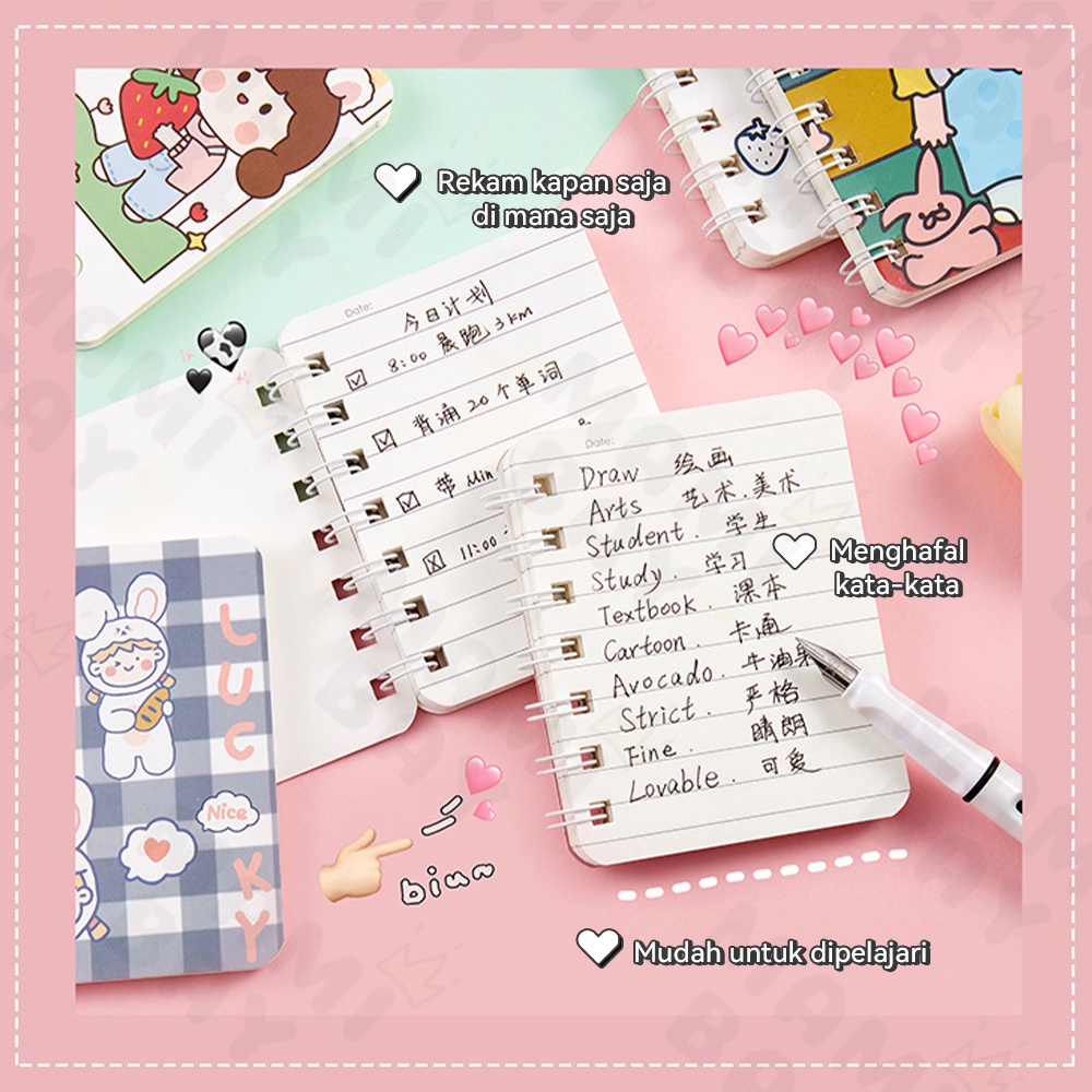 Mamibayi Buku Catatan Notebook Ring Motif Lucu Buku Tulis Ring Mini