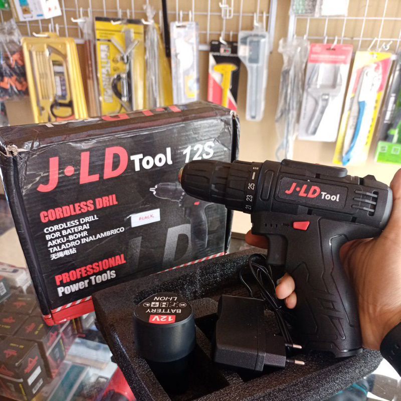 jLD 12s mesin bor Cordless 12 volt 12v 1 batre baterai cas isi ulang tanpa kabel listrik original as