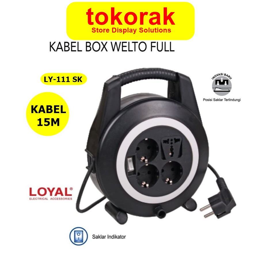 KABEL ROLL WELTO MINI FULL 15M LY-111 SK COLOKAN BOX LOYAL STOP KONTAK