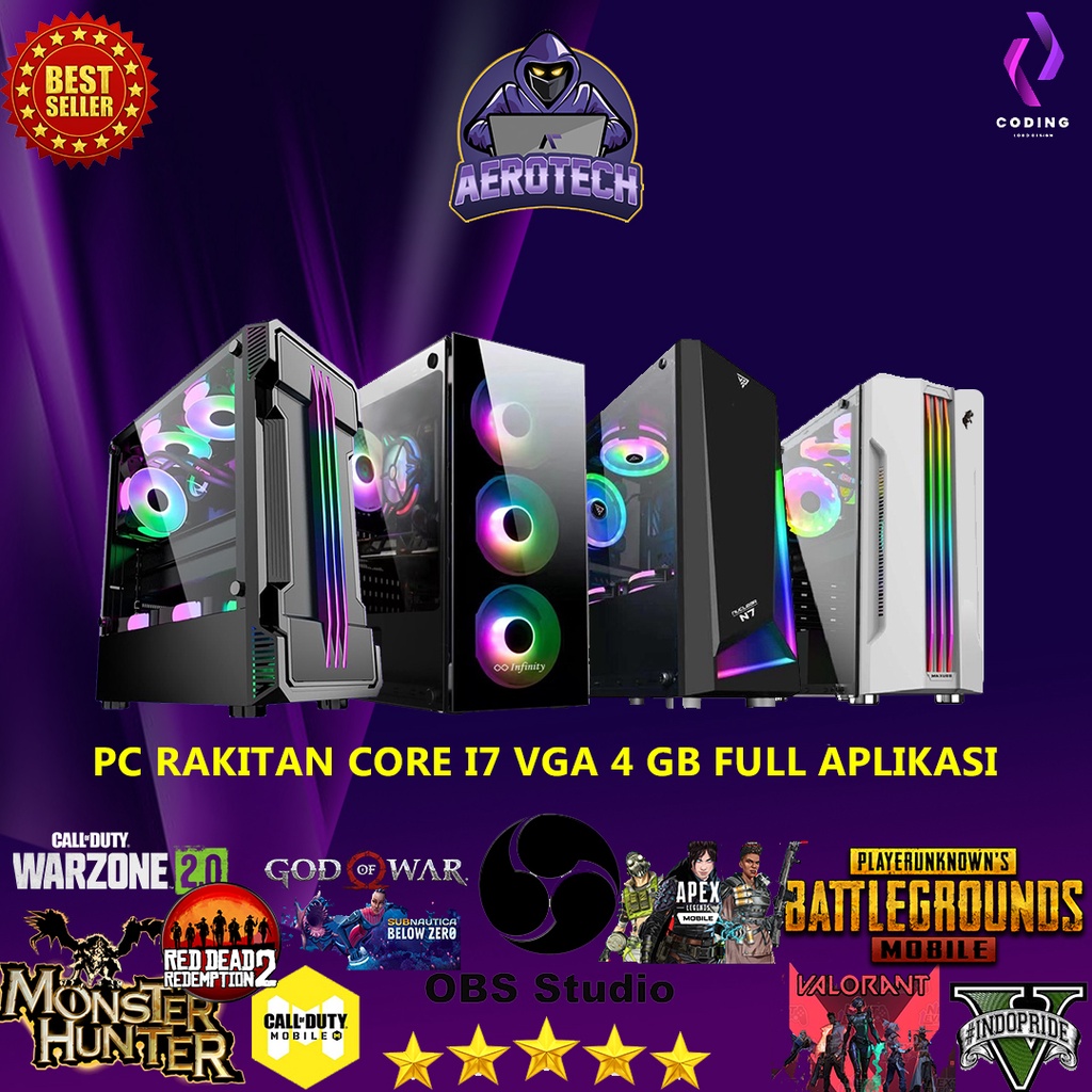 PC RAKITAN CORE I7|RAM 16 GB|VGA 4 GB|SSD 120 GB|HDD 500 GB | LED 24 INCH FULLSET GAMING DESAIN