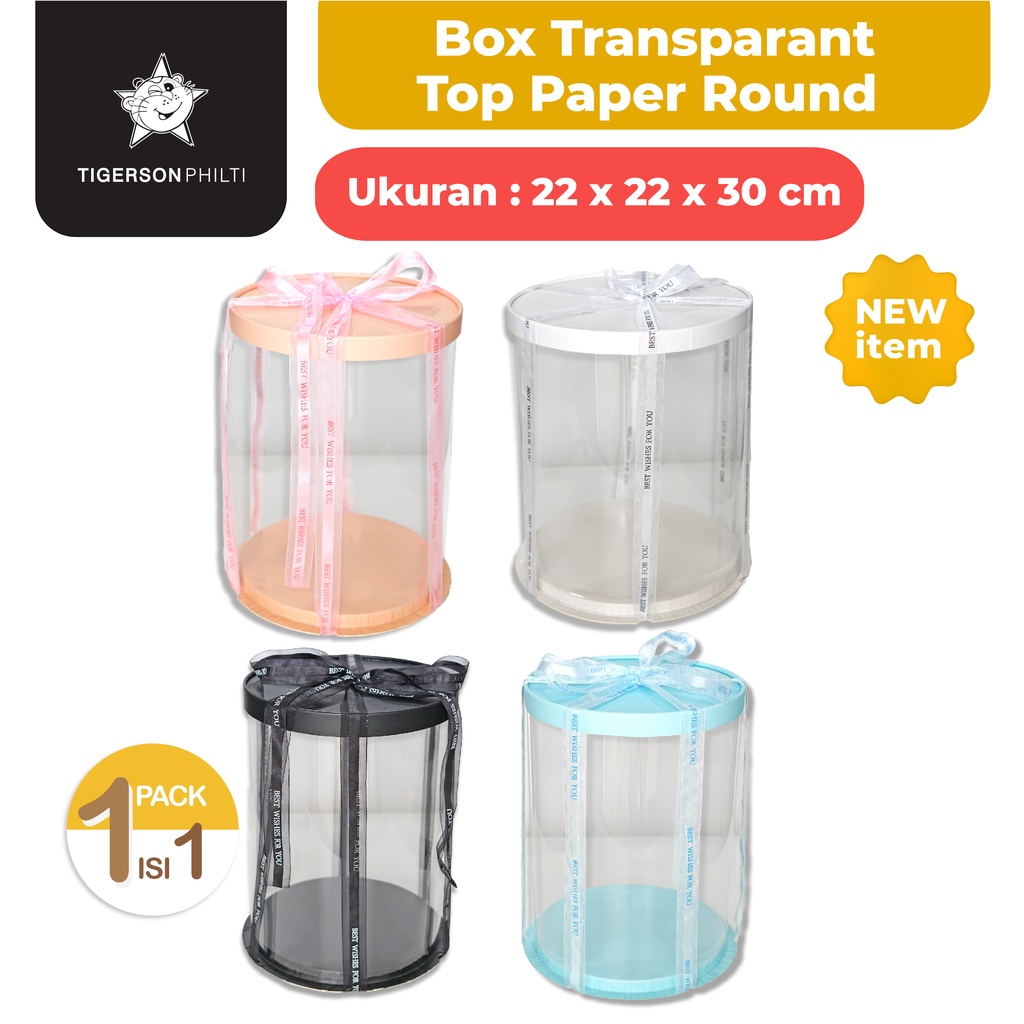 

Cake Box Top Paper Round Mika Transparant/ Packaging Kue 22x22x30 cm