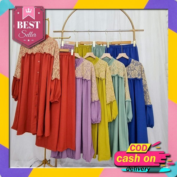 Hanna Set/Setelan Crinkle Airflo Ld110/120Cm/Setelan Kekinian Setelan Wanita Kekinian Jumbo One Set 