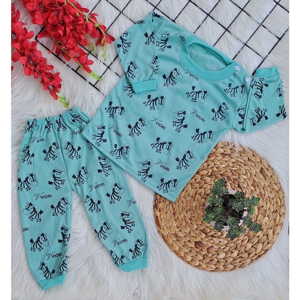 baju bayi lucu murah motif zebra fullprint dasar warna setelan 3-18 bulan