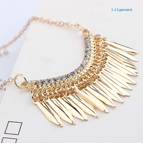 Ls Women's Golden Color Jumbai Pendent Rhinestone Choker Kalung Pesta Rantai Panjang